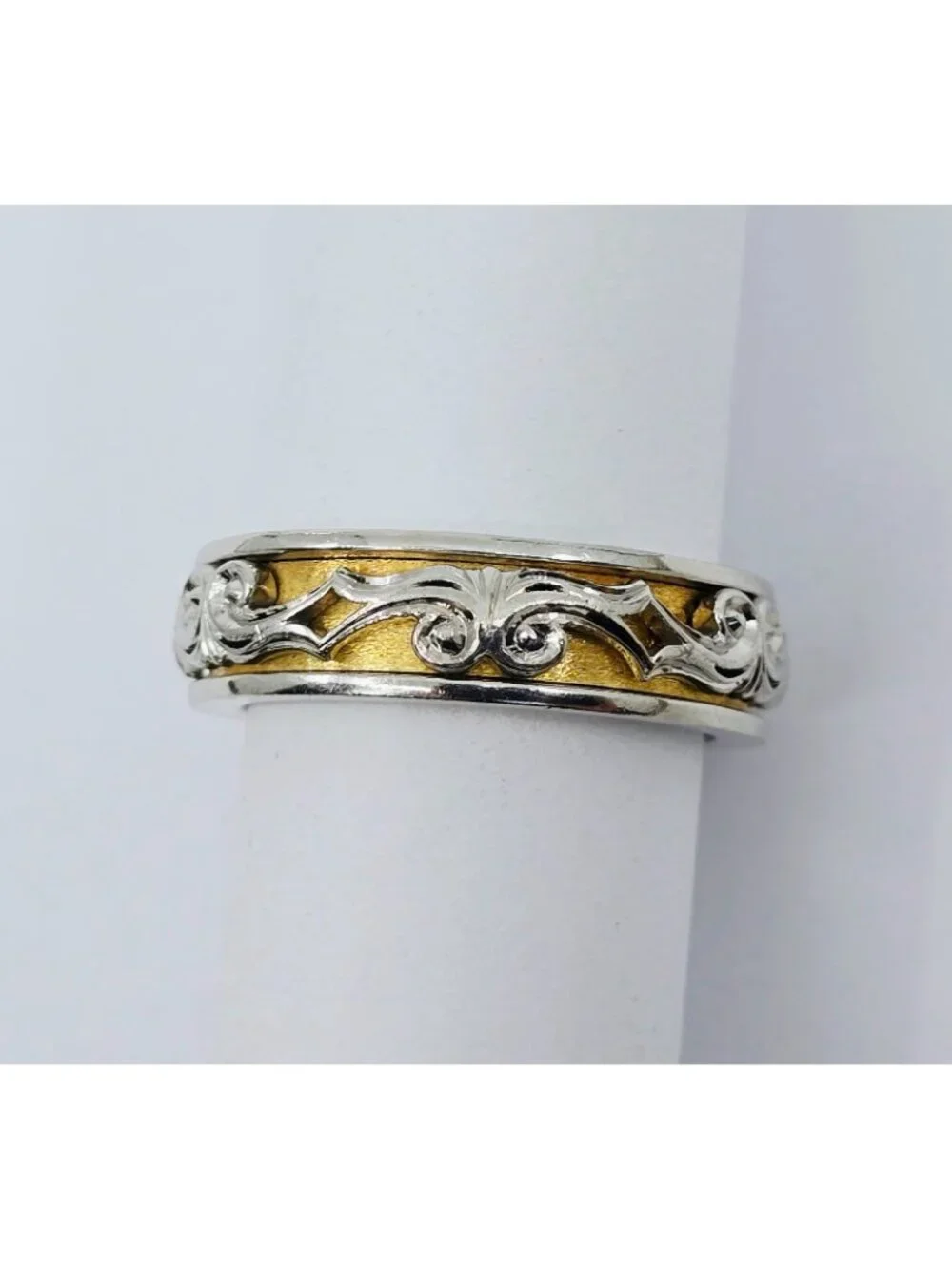 22K Two Tone Multi Color Gold Designer Layered Wedding Band Ring - Size 8.25